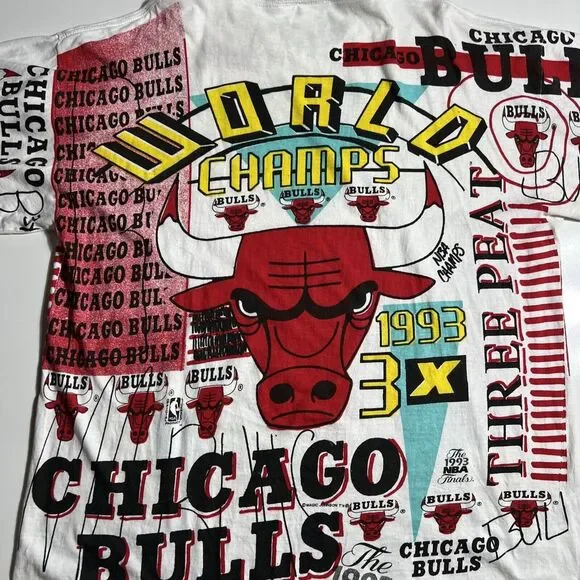 Rare VTG MAGIC JOHNSON Chicago Bulls 1993 World Champs All Over T Shirt 90s XL